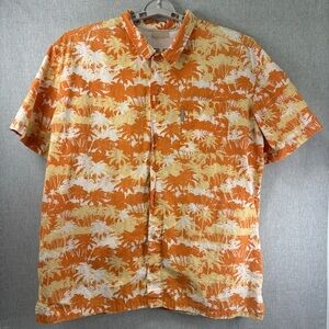 Mens Large Columbia PFG Vented Orange Hawaiian Palms Button Up Shirt Vintage VNT